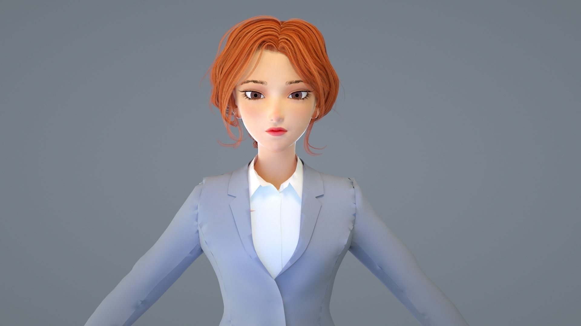 Cartoon female suit white-collar sister secretary clerk 3D model_4