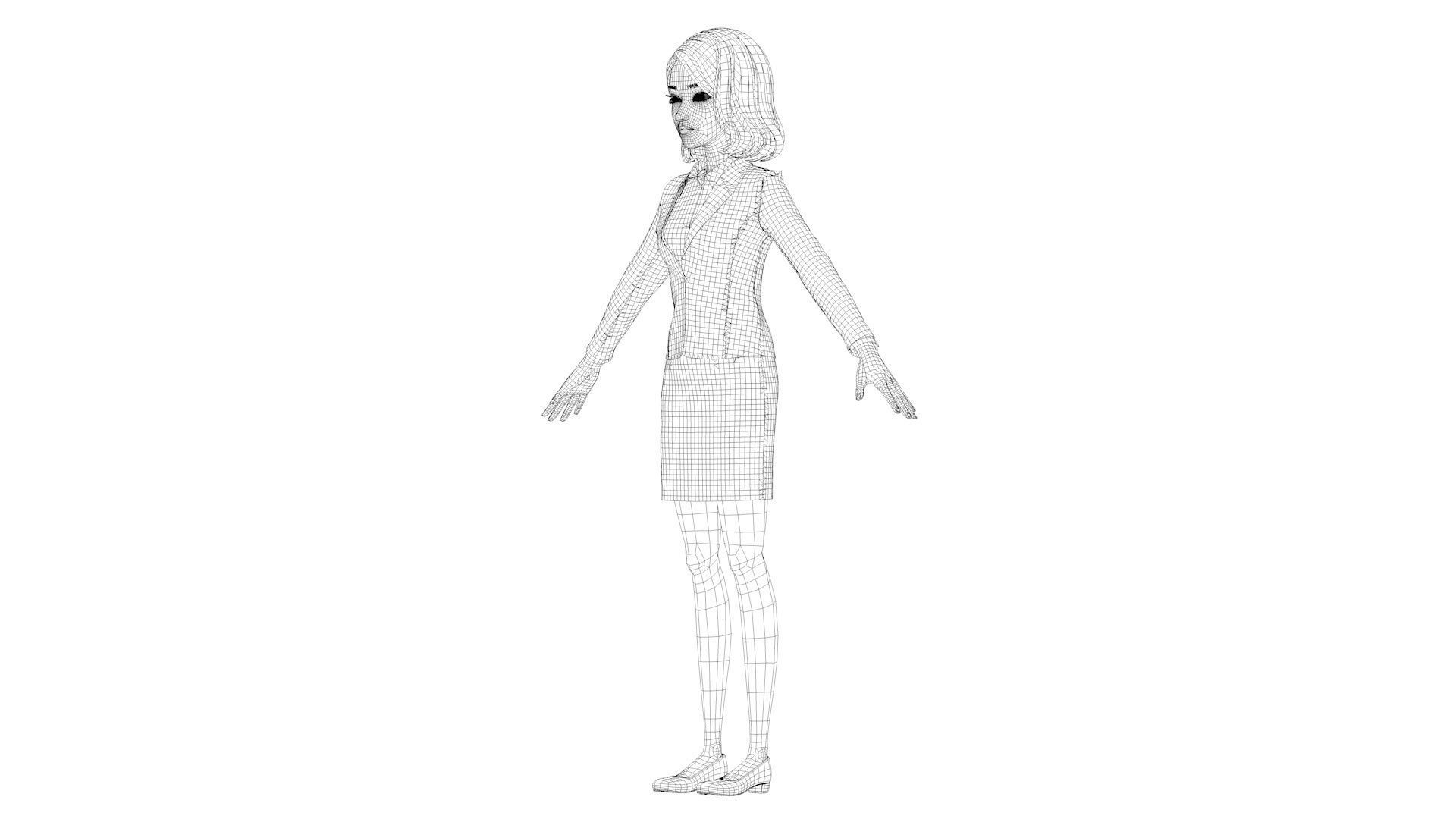 cartoon business woman cartoon woman suit white collar lady suit 3D model_14
