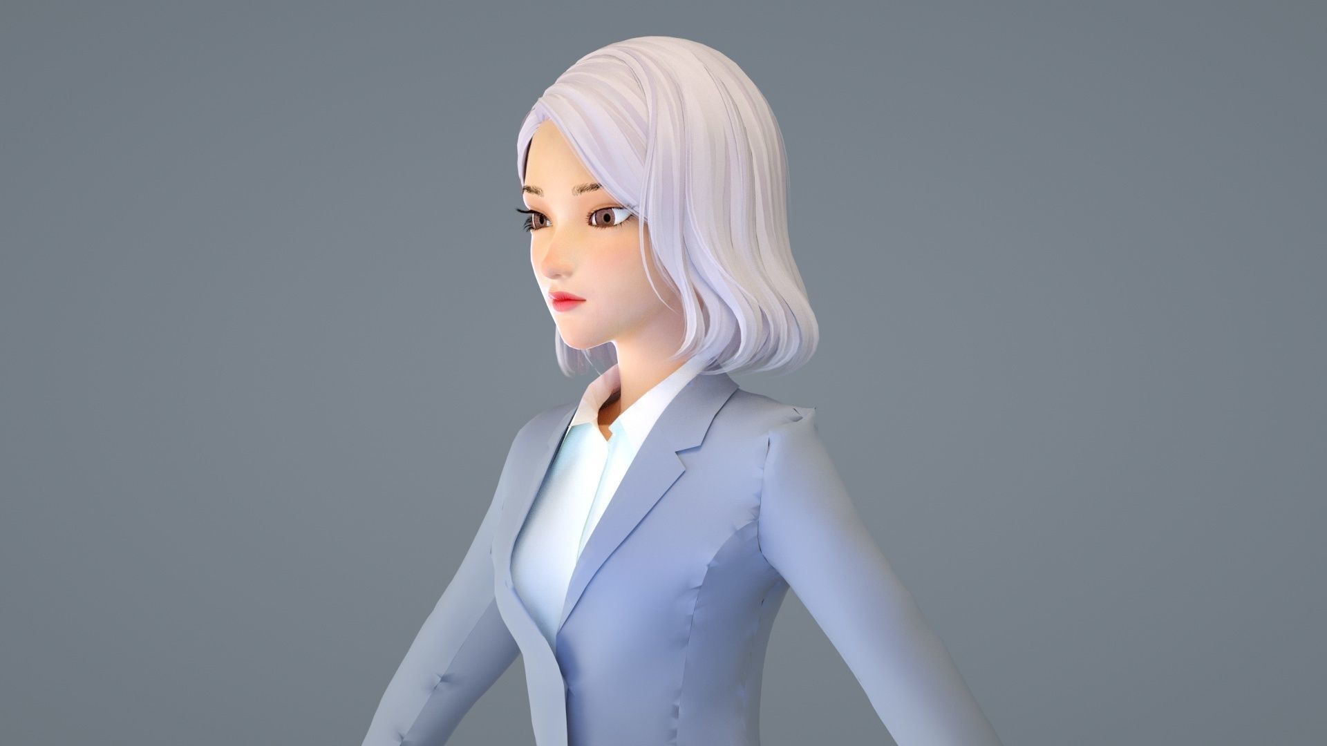 cartoon business woman cartoon woman suit white collar lady suit 3D model_5