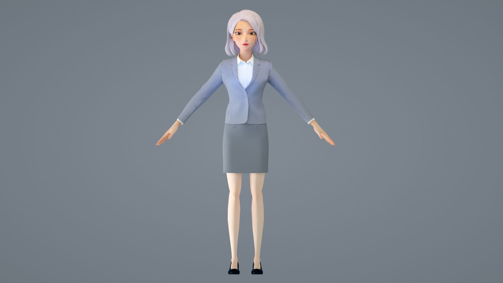 cartoon business woman cartoon woman suit white collar lady suit 3D model_7