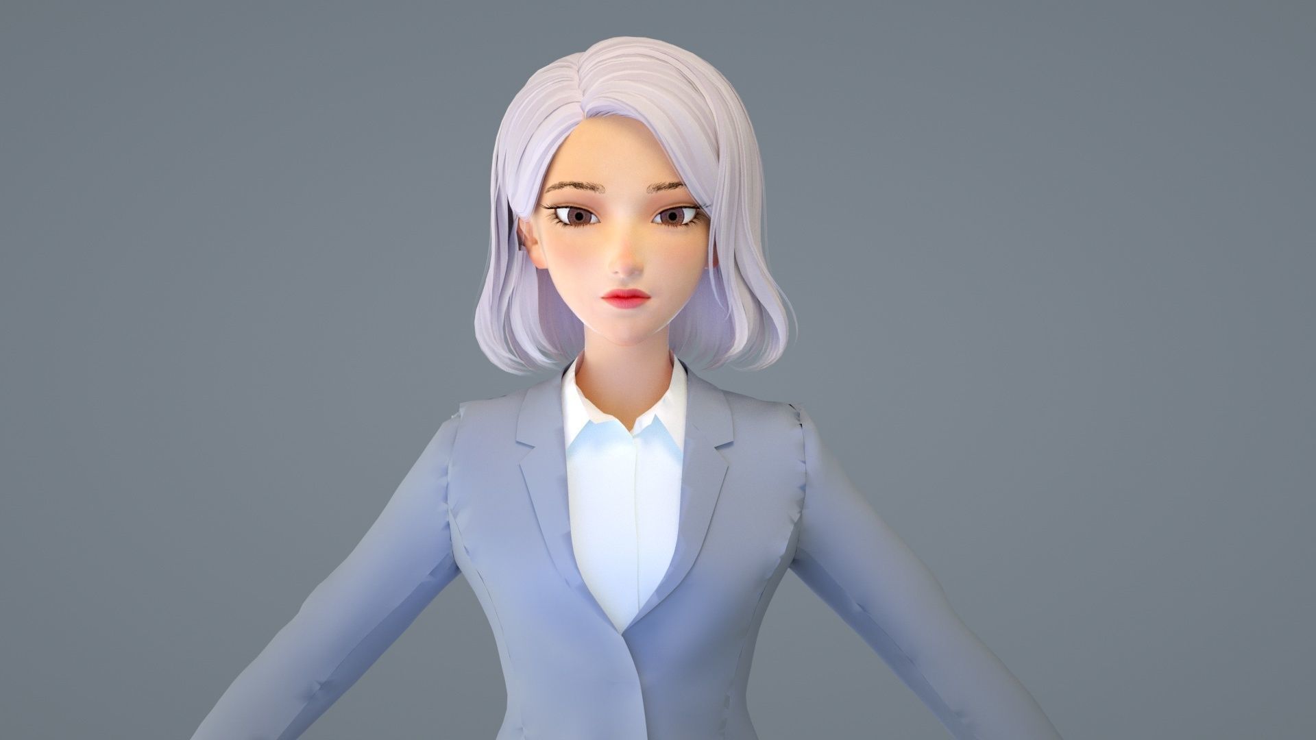 cartoon business woman cartoon woman suit white collar lady suit 3D model_4