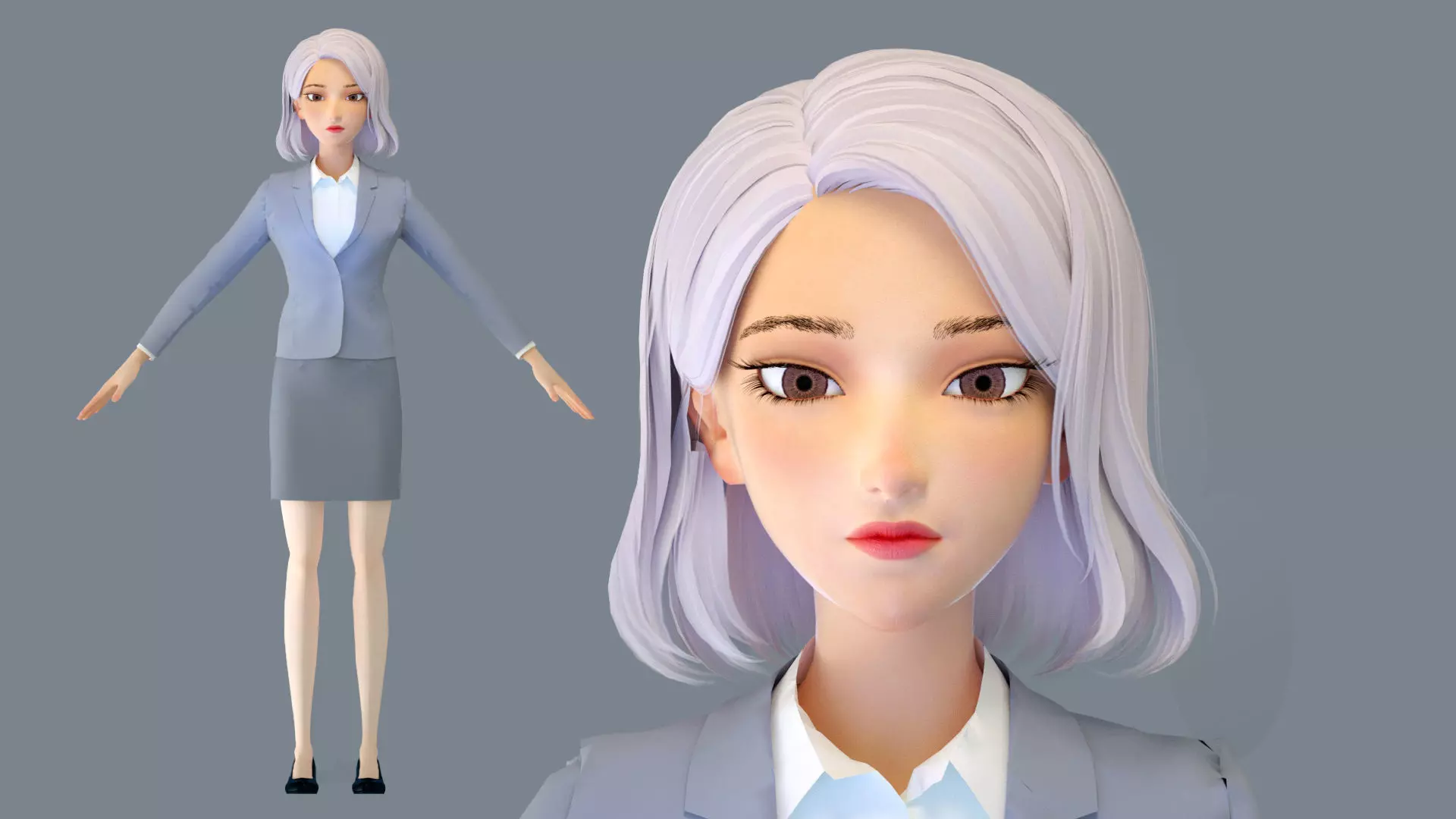 cartoon business woman cartoon woman suit white collar lady suit 3D model_0