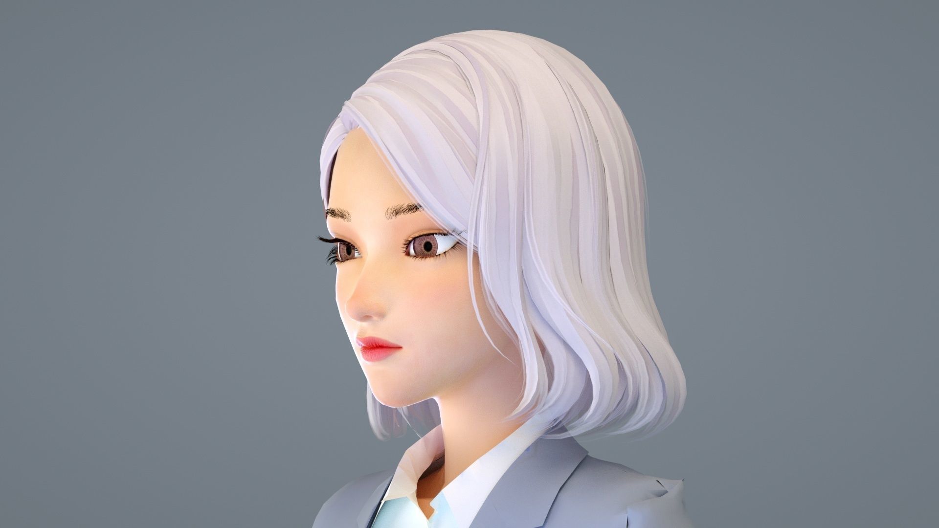 cartoon business woman cartoon woman suit white collar lady suit 3D model_2