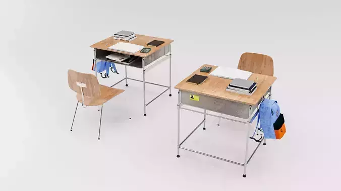 school chair desk Low-poly 3D model