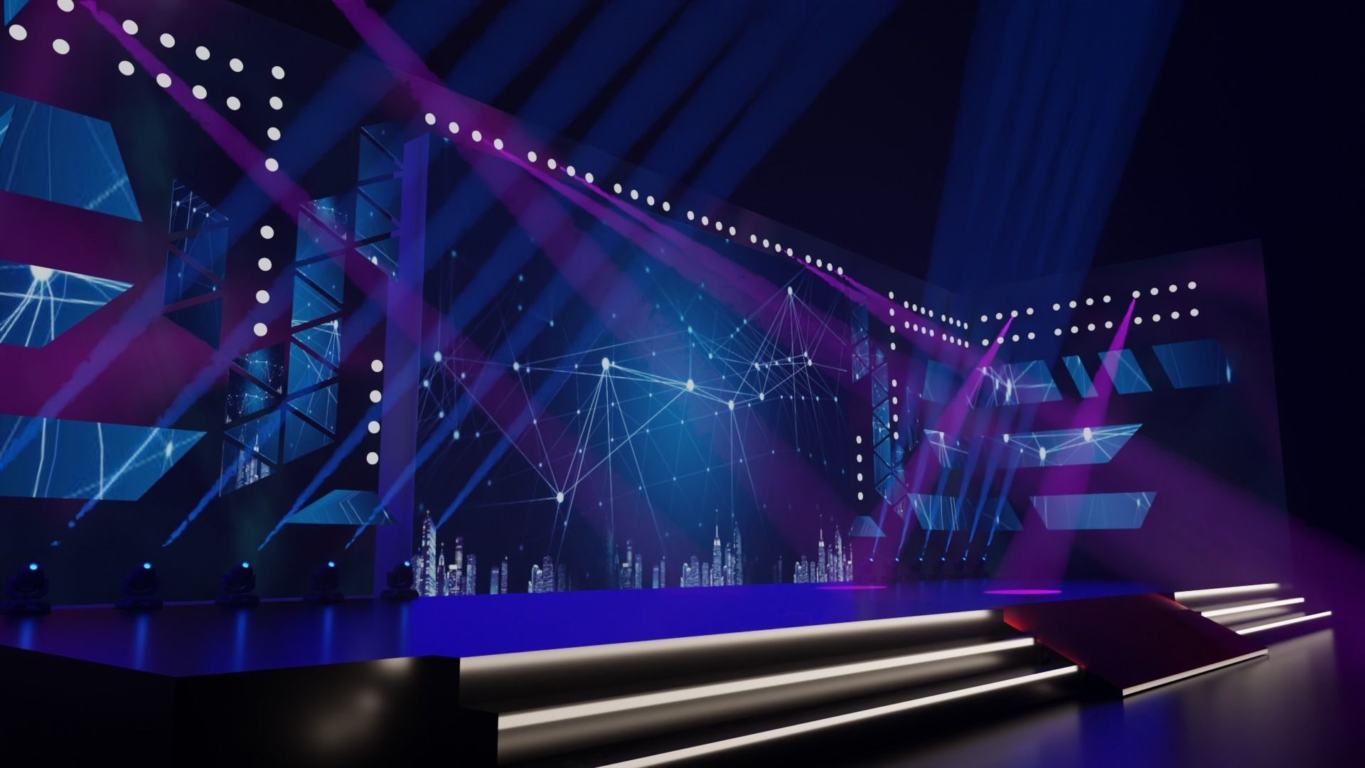 Stage model 3D with lights 3D model_3