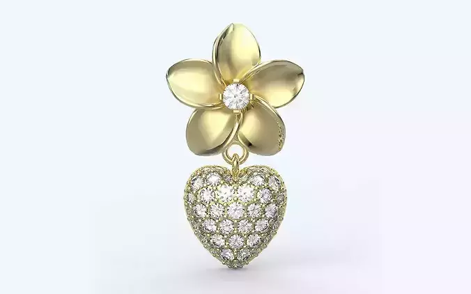 Plumeria Flower Diamond Set Pendant With Dangling Heart  3D print model
