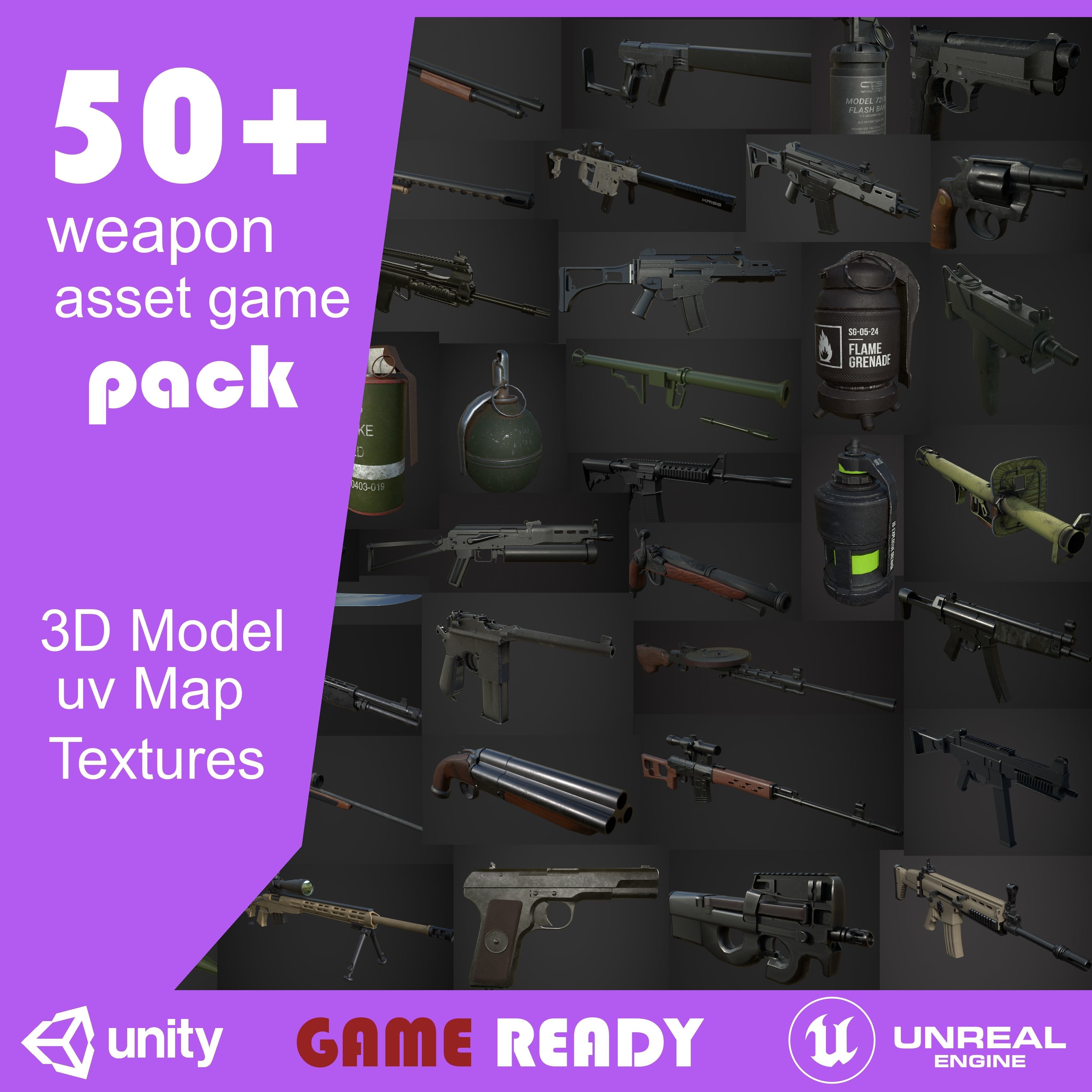 Weapon Pack Low-poly 3D model_1