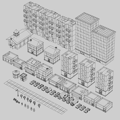 Low-poly City Assets Low-poly 3D model 3