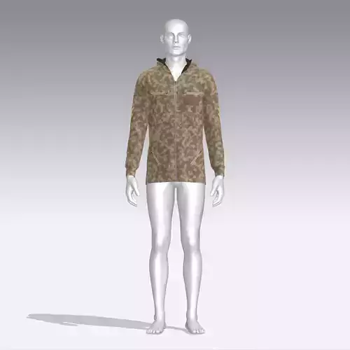 Hoodie mannequin wearing camouflage jacket