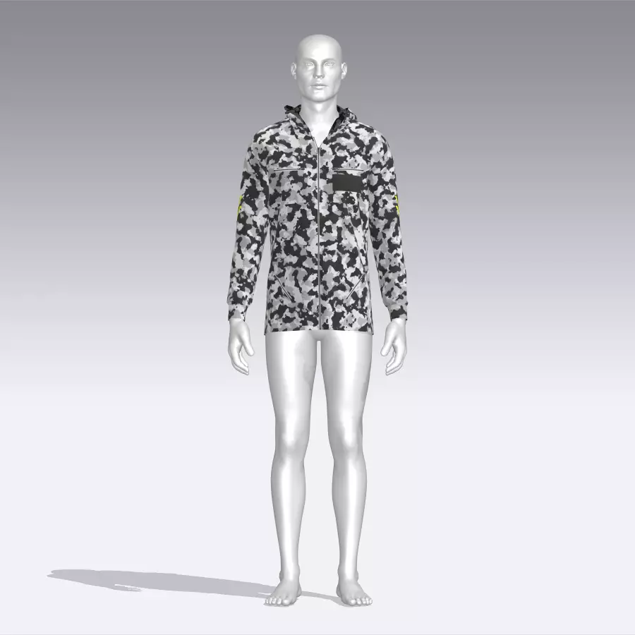 Hoodie mannequin wearing camouflage jacket Low-poly 3D model_0