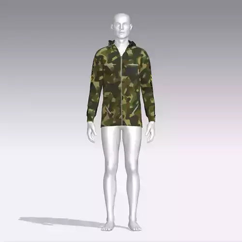 Hoodie mannequin wearing camouflage jacket