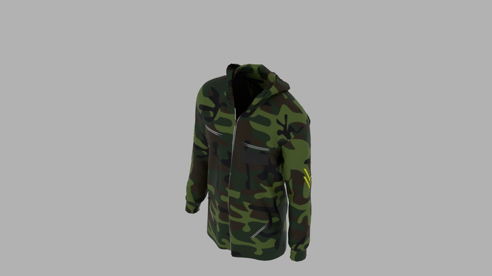 Hoodie camouflage hooded jacket Low-poly 3D model_6