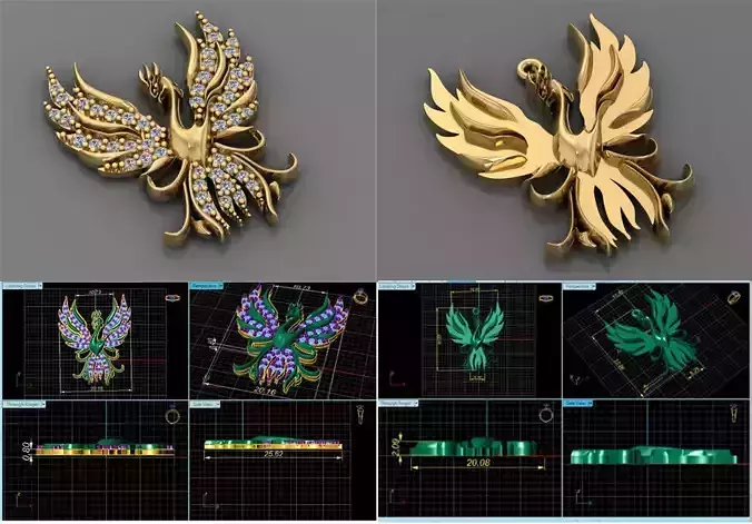 Phoenix Pendant magical Bird fire ashes