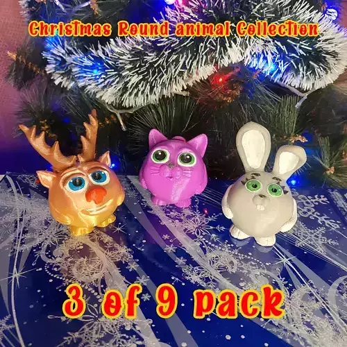 ROUND ANIMALS COLLECTION PACK 3 OF 9 BUNNY CAT AND DEER 3D print model