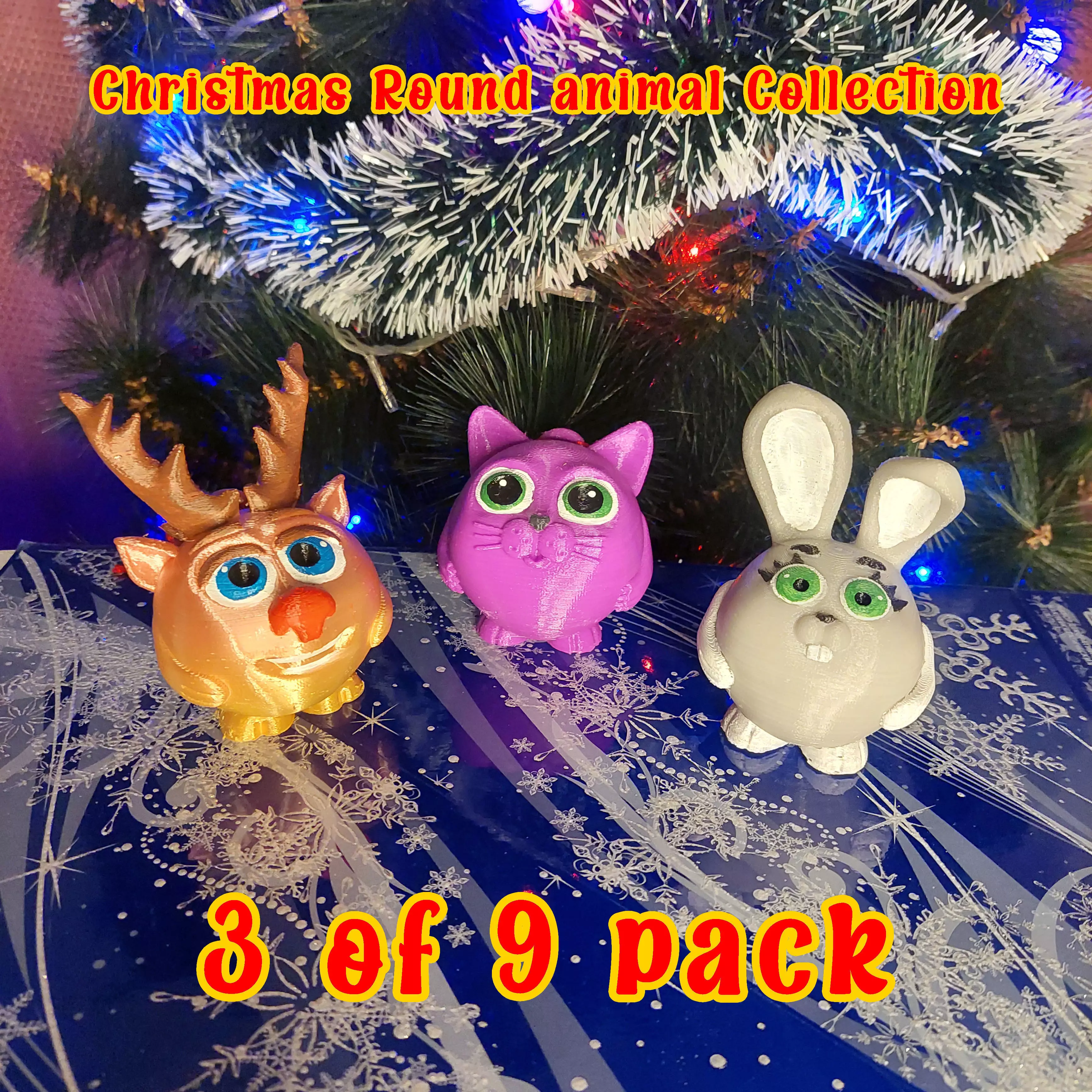 ROUND ANIMALS COLLECTION PACK 3 OF 9 BUNNY CAT AND DEER 3D print model_0