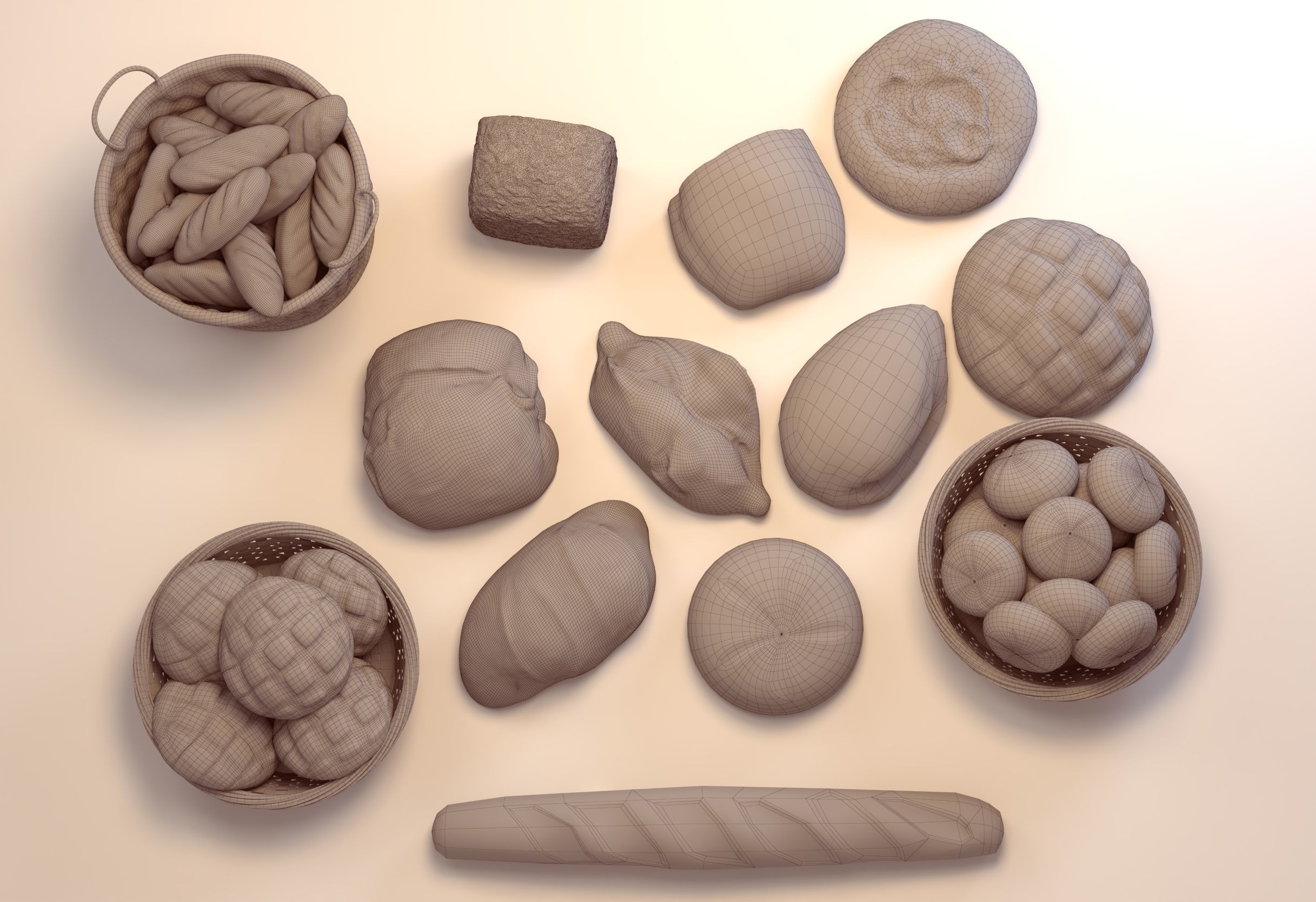 Bread in basket 3D model_9