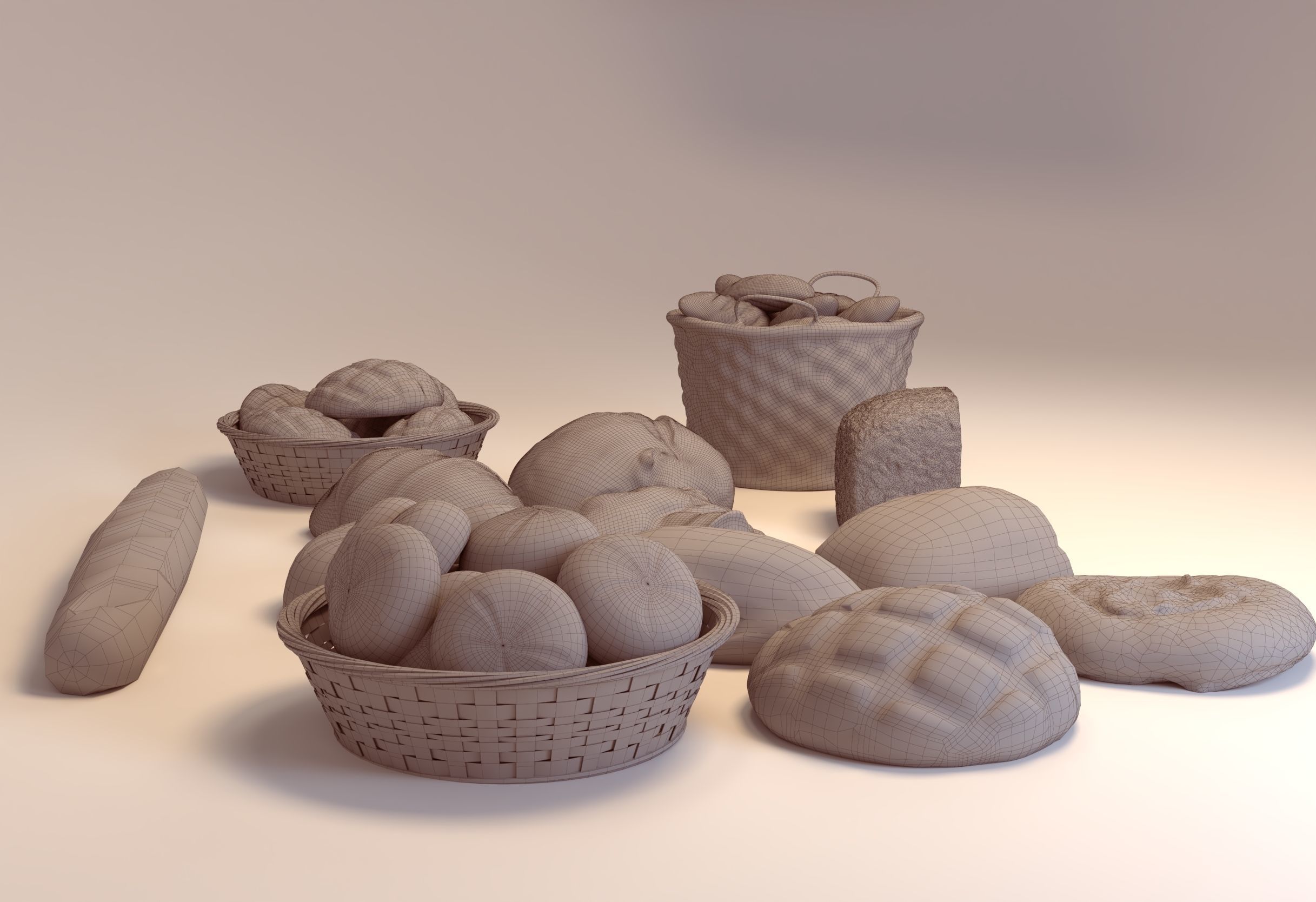 Bread in basket 3D model_8