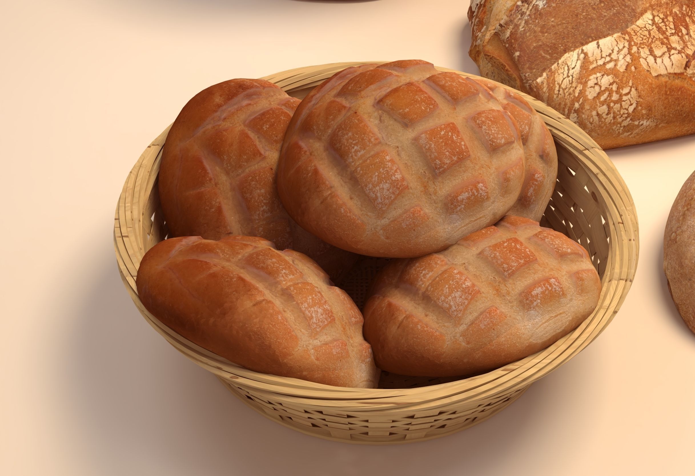 Bread in basket 3D model_4