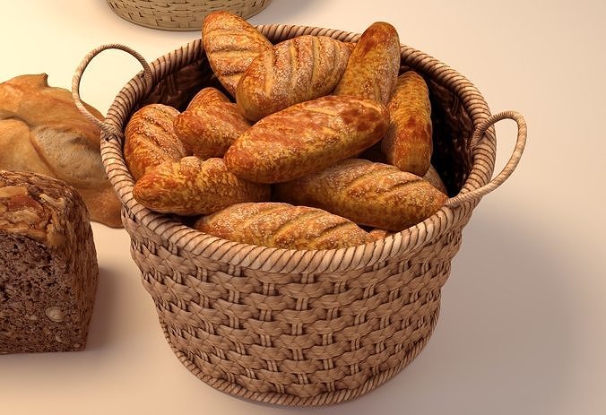 Bread in basket 3D model 7