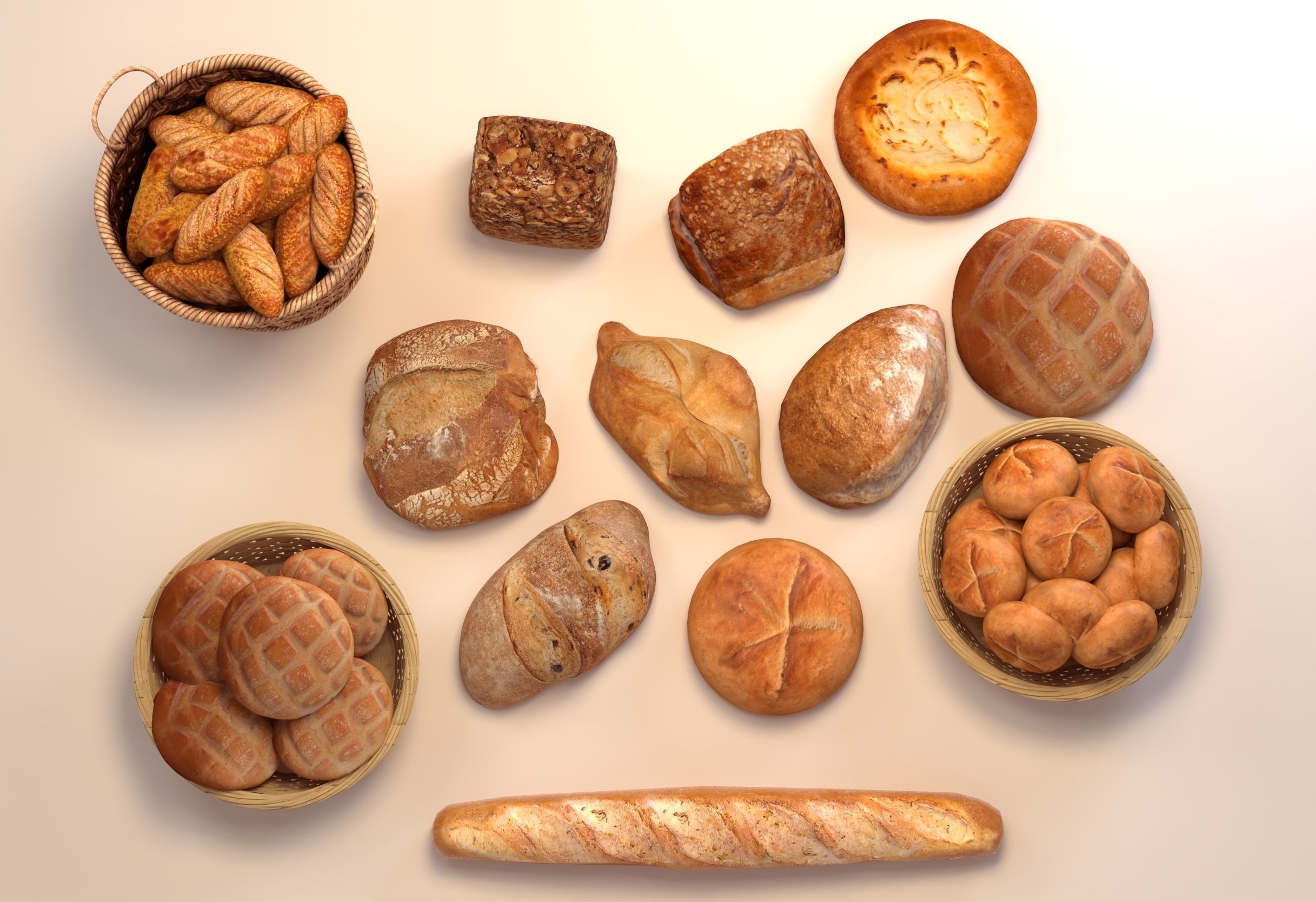 Bread in basket 3D model_2