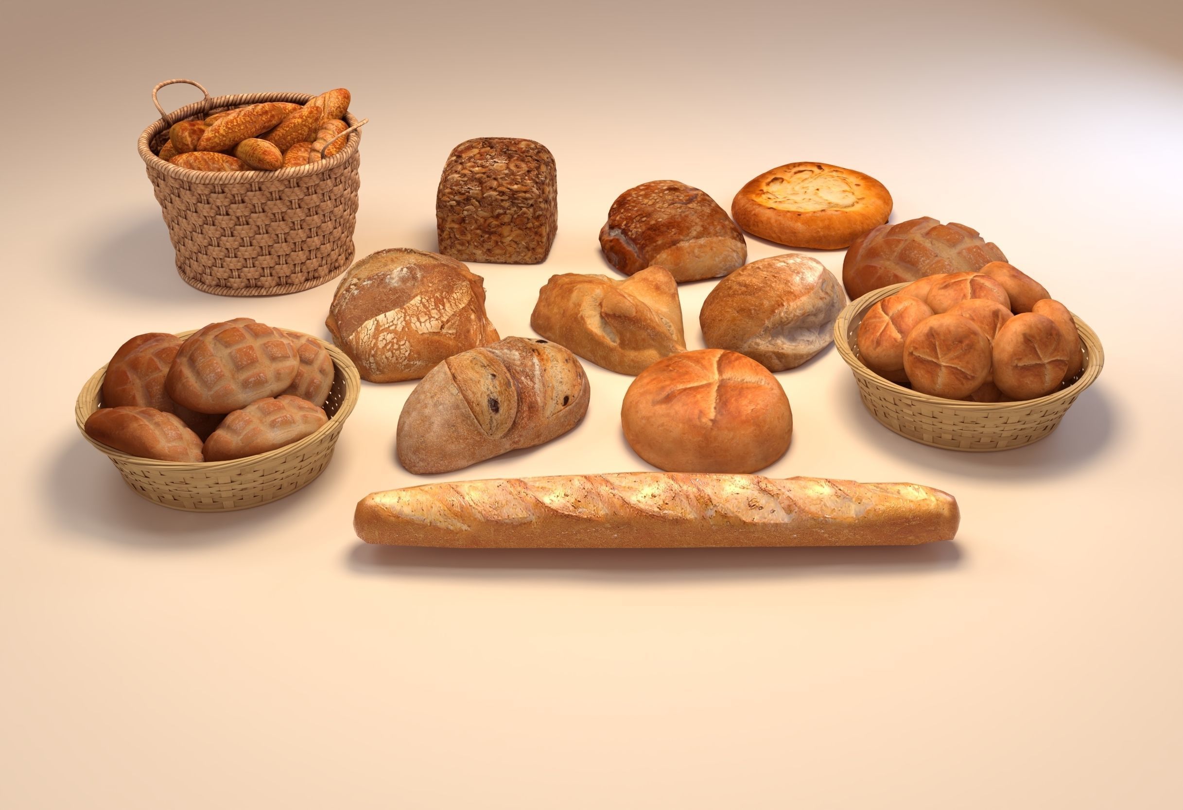 Bread in basket 3D model_3