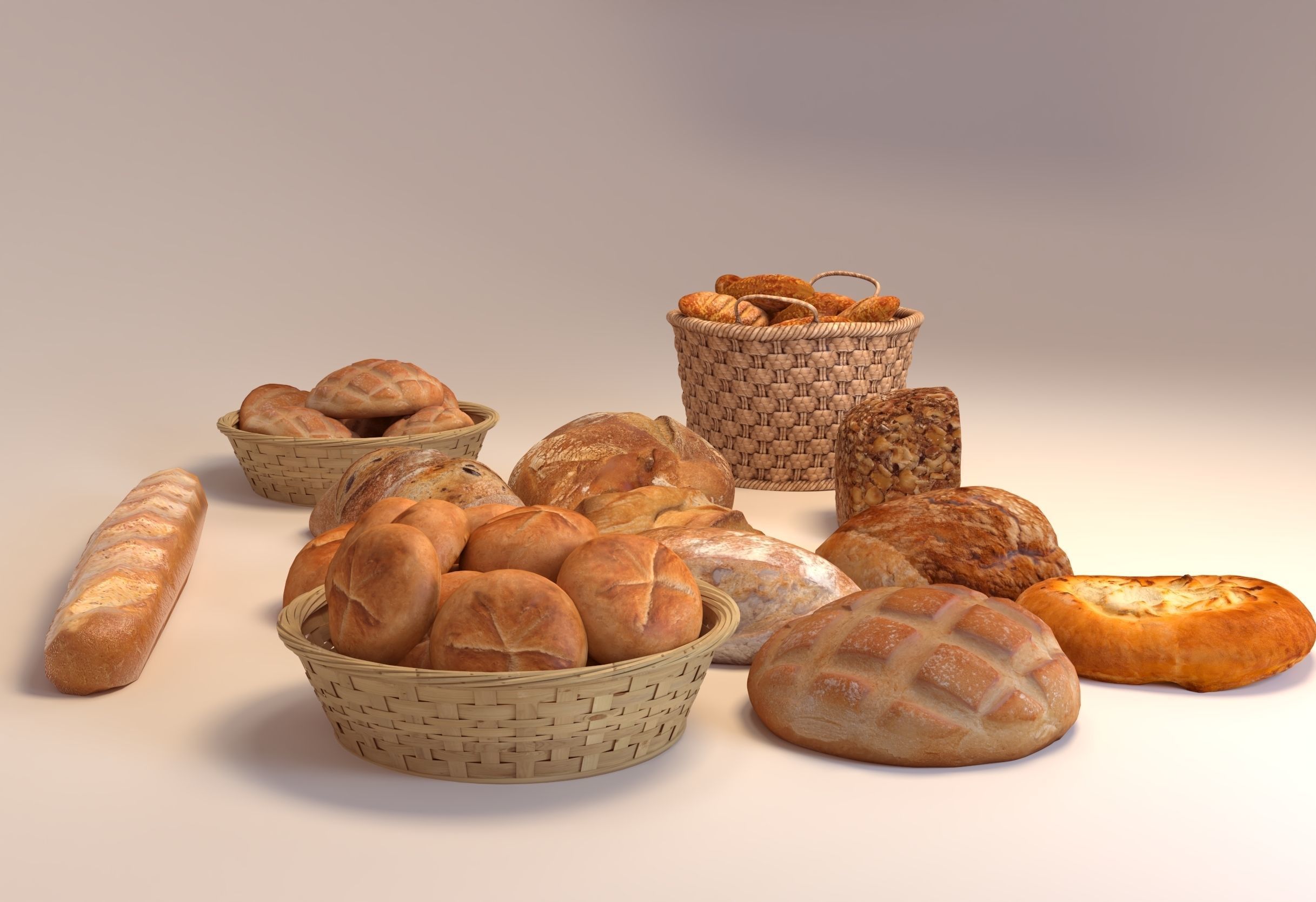 Bread in basket 3D model_1