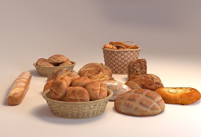 Bread in basket 3D model 2