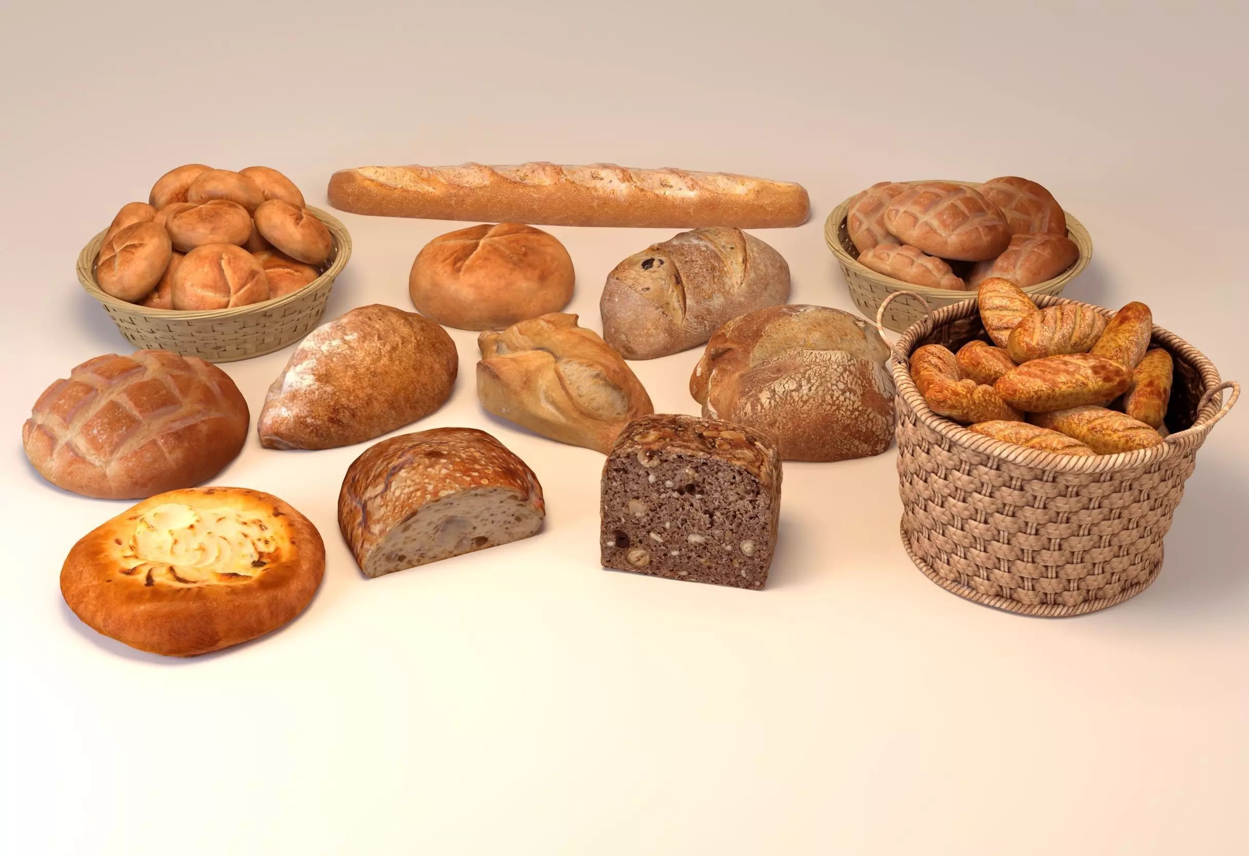 Bread in basket 3D model_0