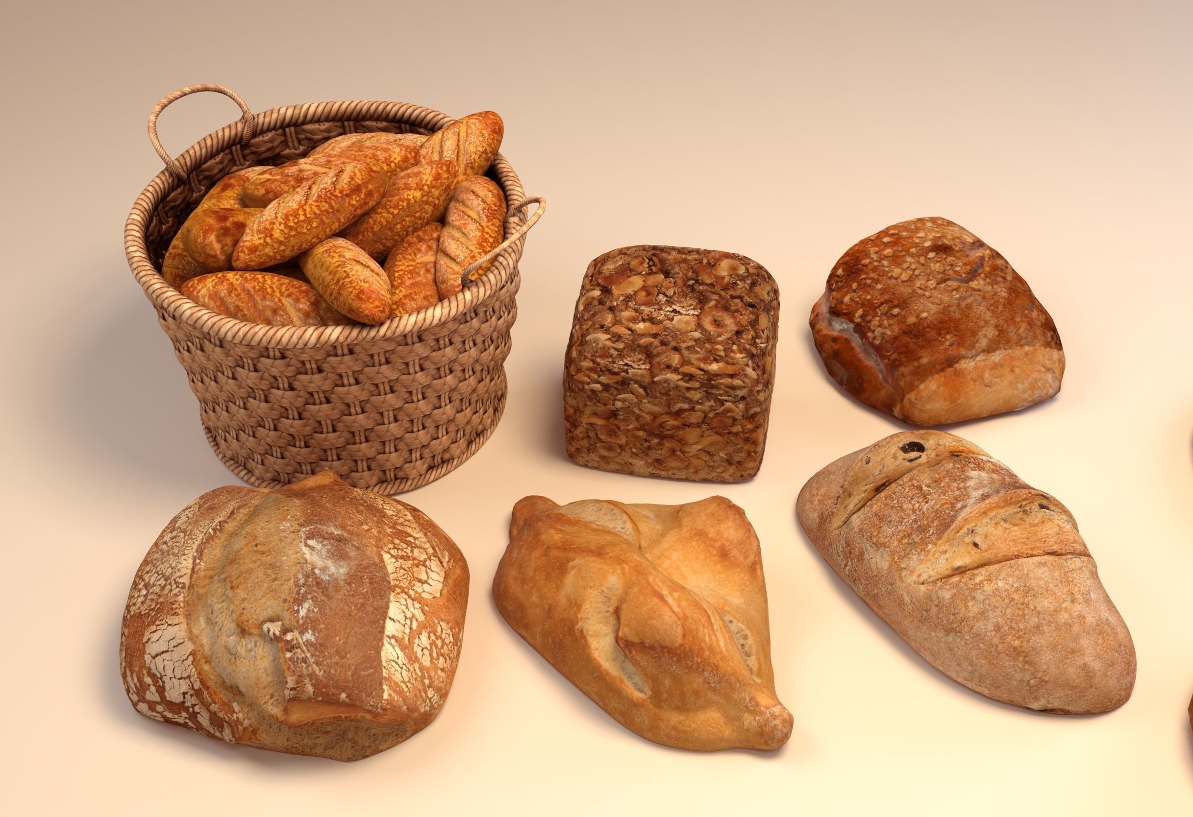 Bread in basket 3D model_5