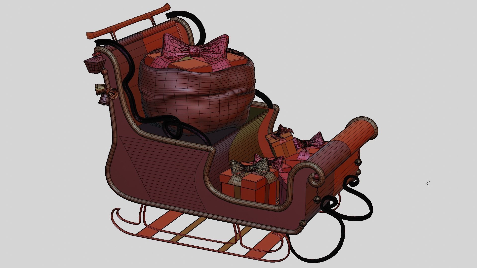 Santa Claus Sleigh Sledge 3D model_5