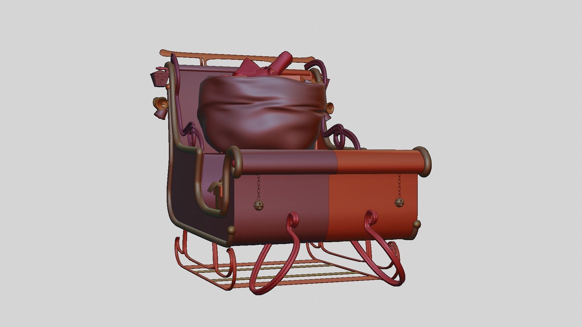 Santa Claus Sleigh Sledge 3D model_4