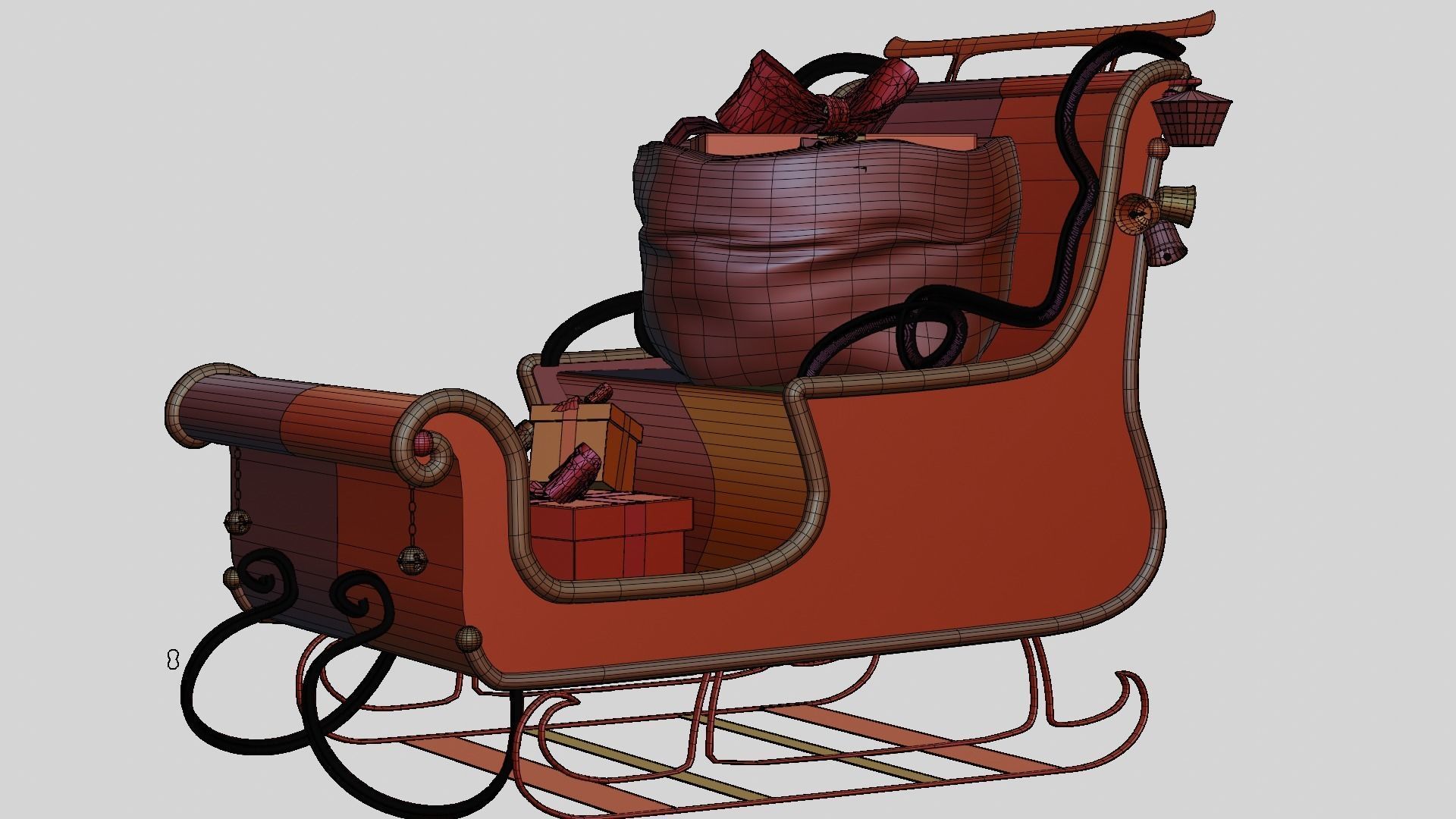 Santa Claus Sleigh Sledge 3D model_6