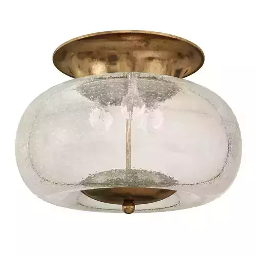 Italian Midcentury Flush Mount Light in Brass and Murano Glass