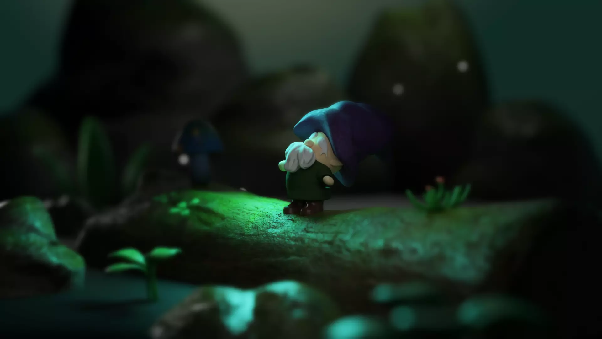 Mossy nature pack with gnome Low-poly 3D model