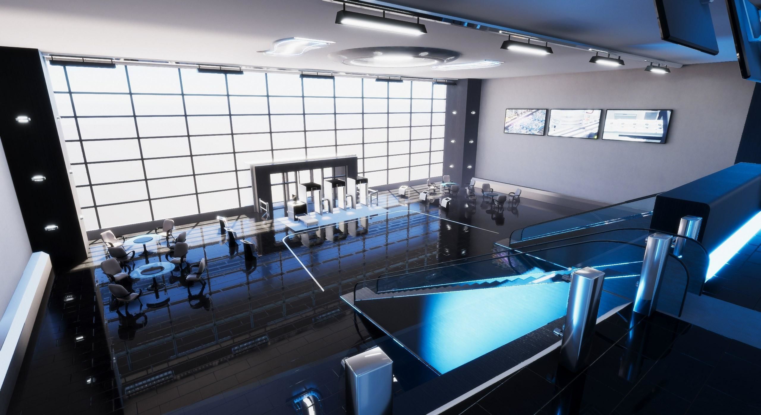 Business Center Lobby Interior Unity asset Low-poly 3D model_2