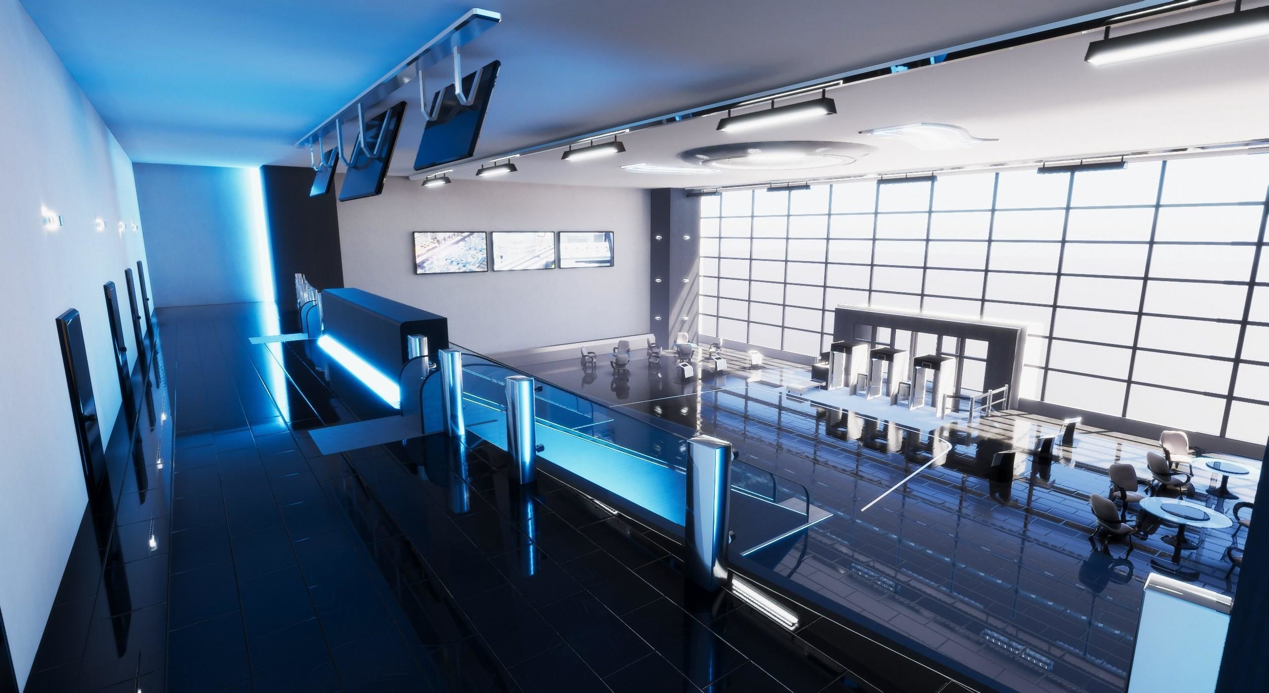 Business Center Lobby Interior Unity asset Low-poly 3D model_5