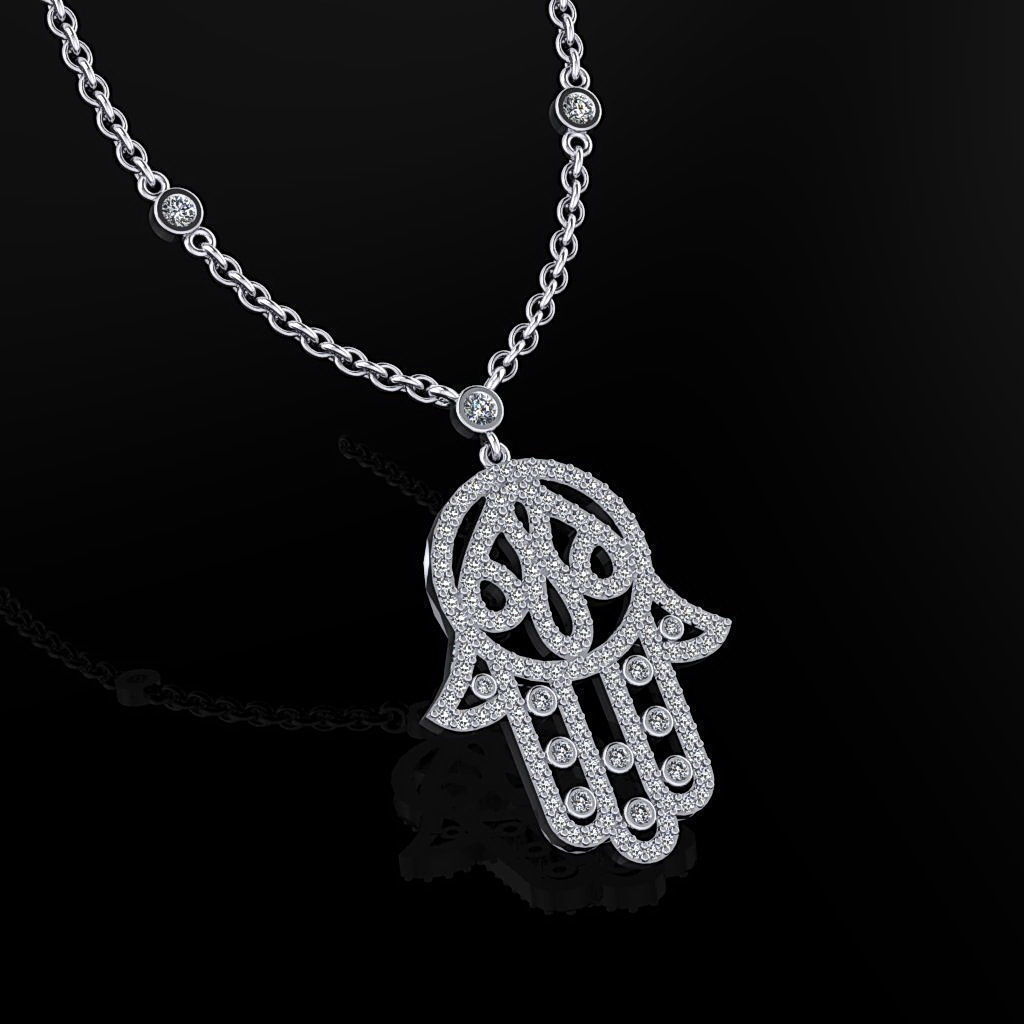YD268 diamond hamsa necklace 3D print model_1