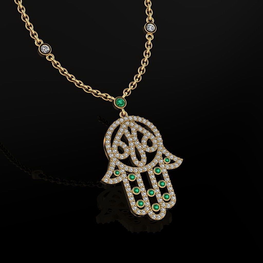 YD268 diamond hamsa necklace 3D print model_7