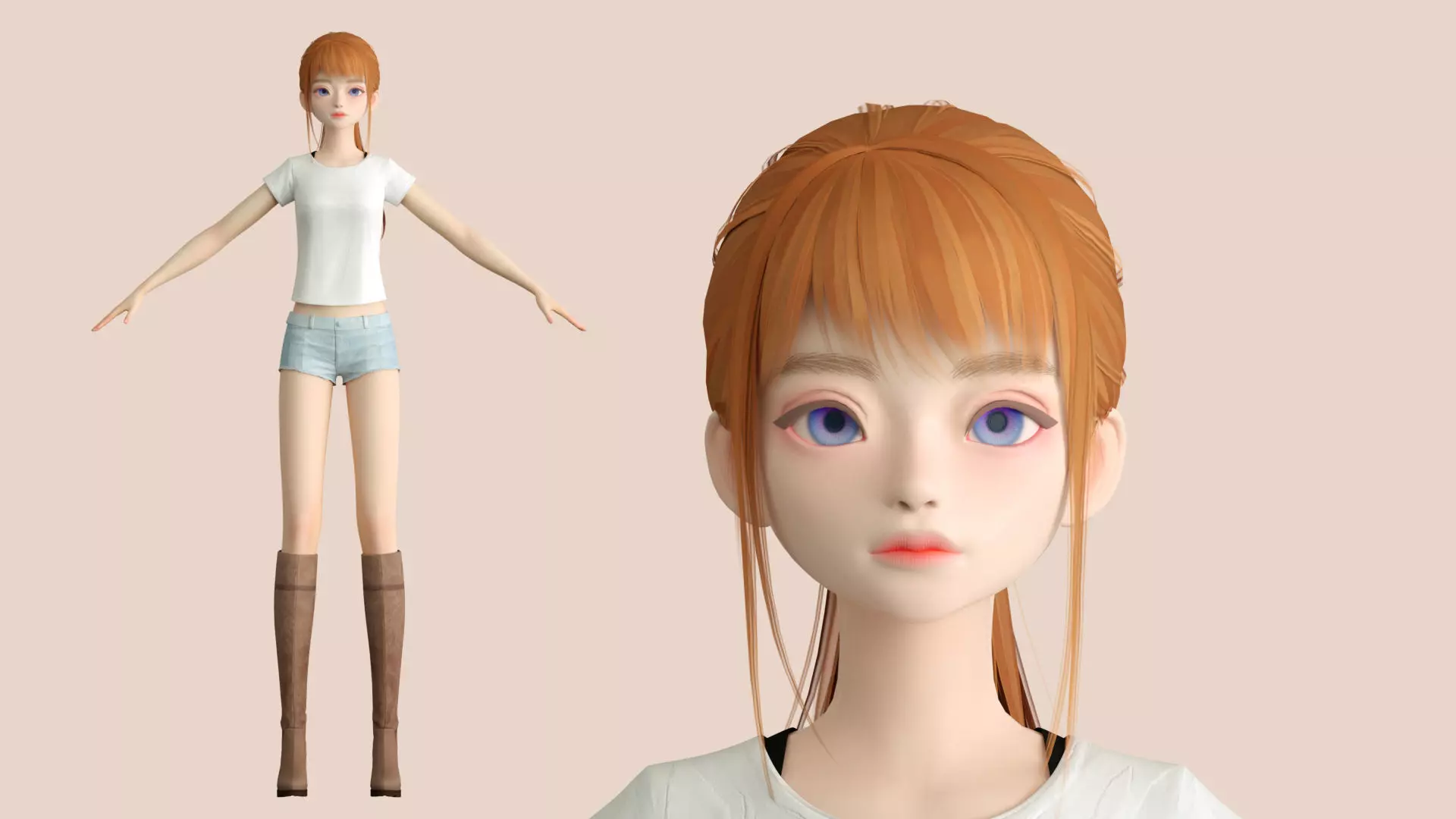 cartoon youth beautiful girl long ponytail girl 3D model