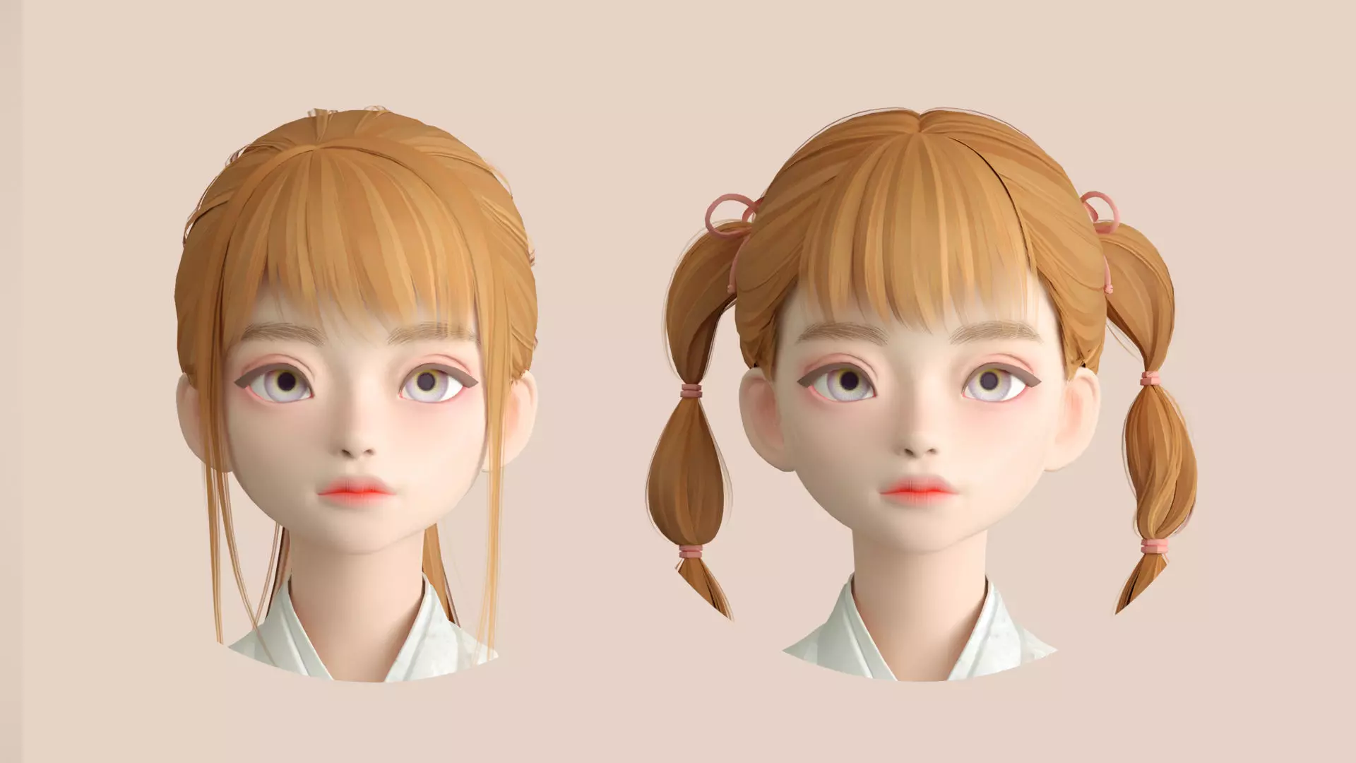 Cartoon Hanfu twin maids maids slaves chivalrous girls girls 3D model