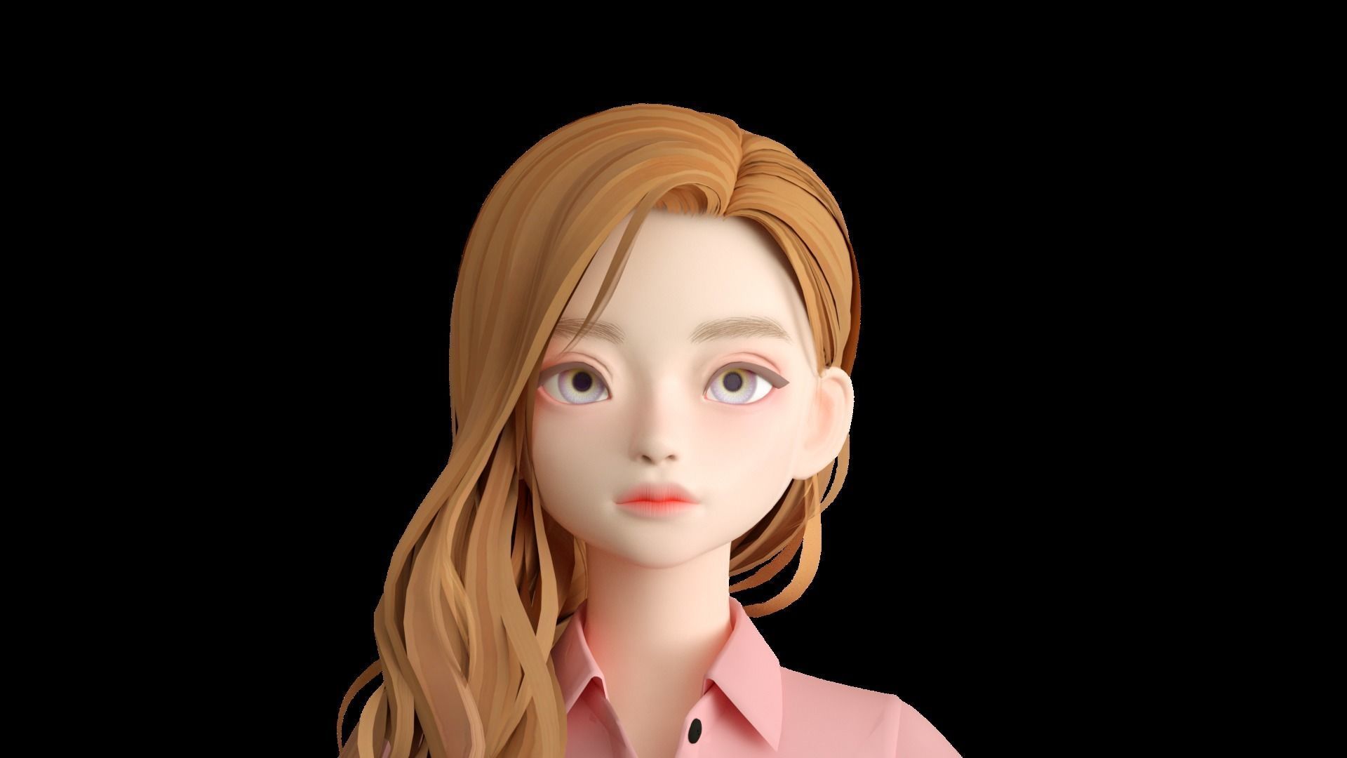 Cartoon female office worker with long wavy hair 3D model_17