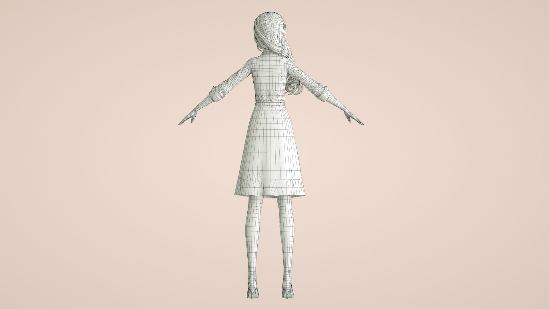 Cartoon female office worker with long wavy hair 3D model_15