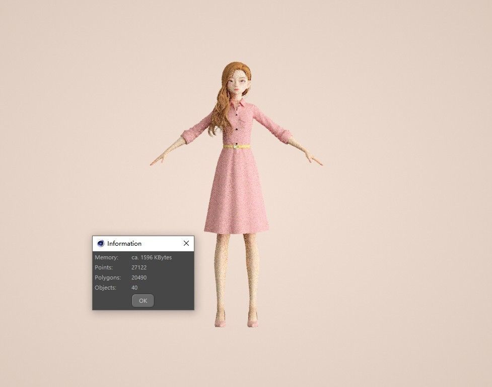 Cartoon female office worker with long wavy hair 3D model_18