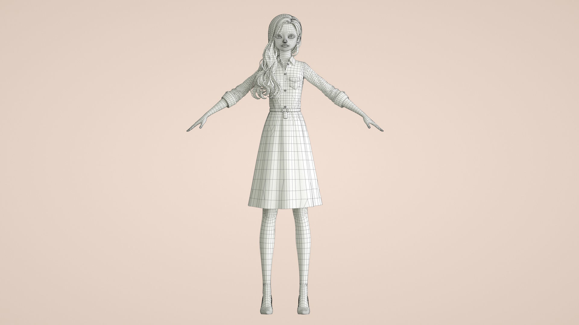 Cartoon female office worker with long wavy hair 3D model_13