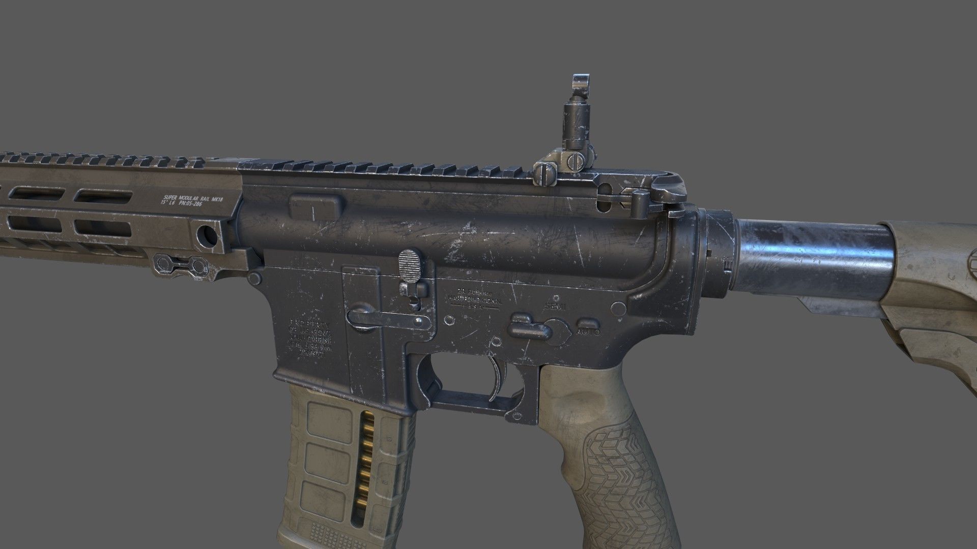 Carbine M4A1 Assault Rifle MK18 Low-poly 3D model_9