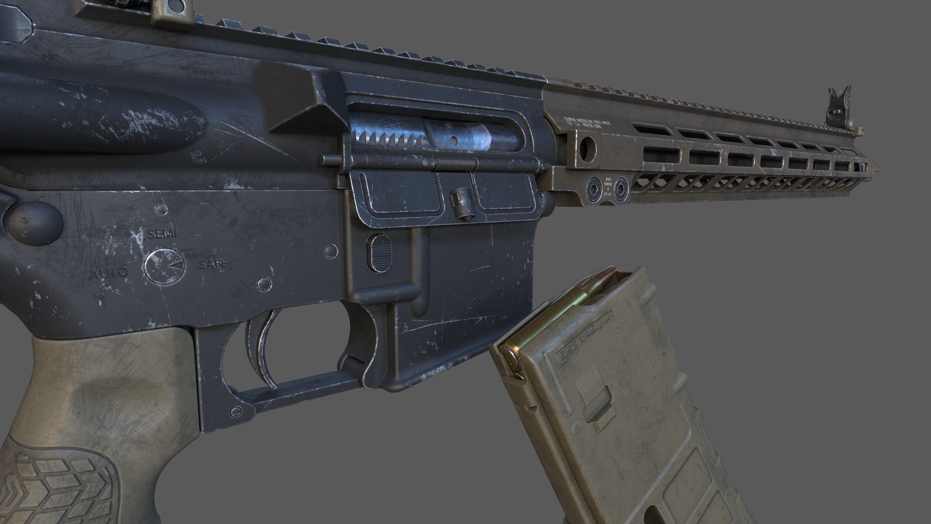 Carbine M4A1 Assault Rifle MK18 Low-poly 3D model_11