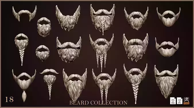 Beard  Collection - 18 beard Sculpts 3D model