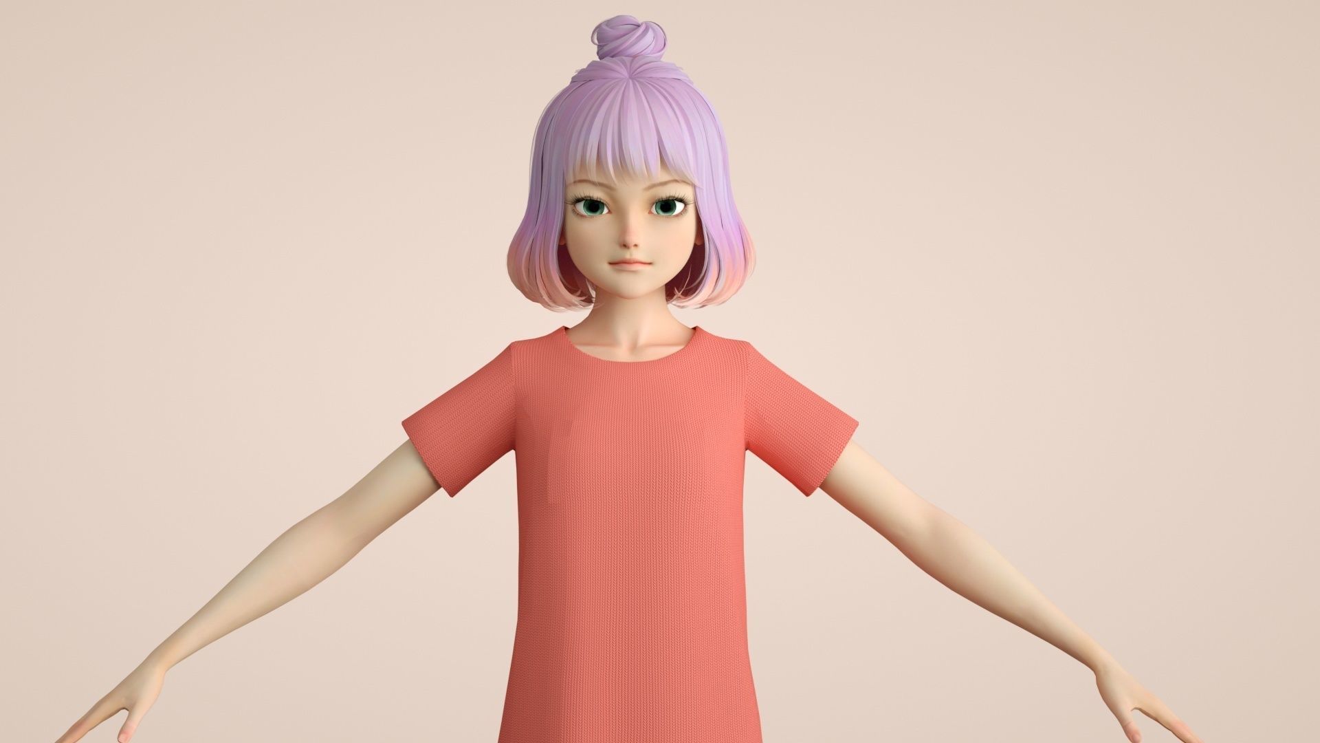 cartoon girl girl little girl student female 3D model_4