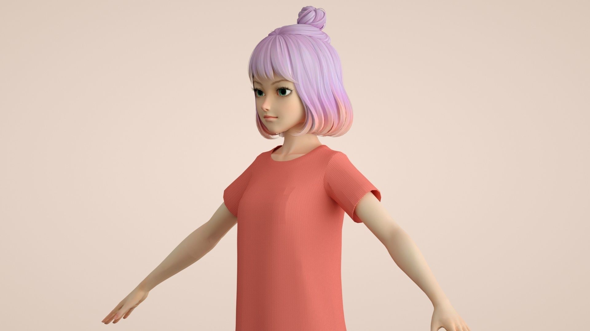 cartoon girl girl little girl student female 3D model_5