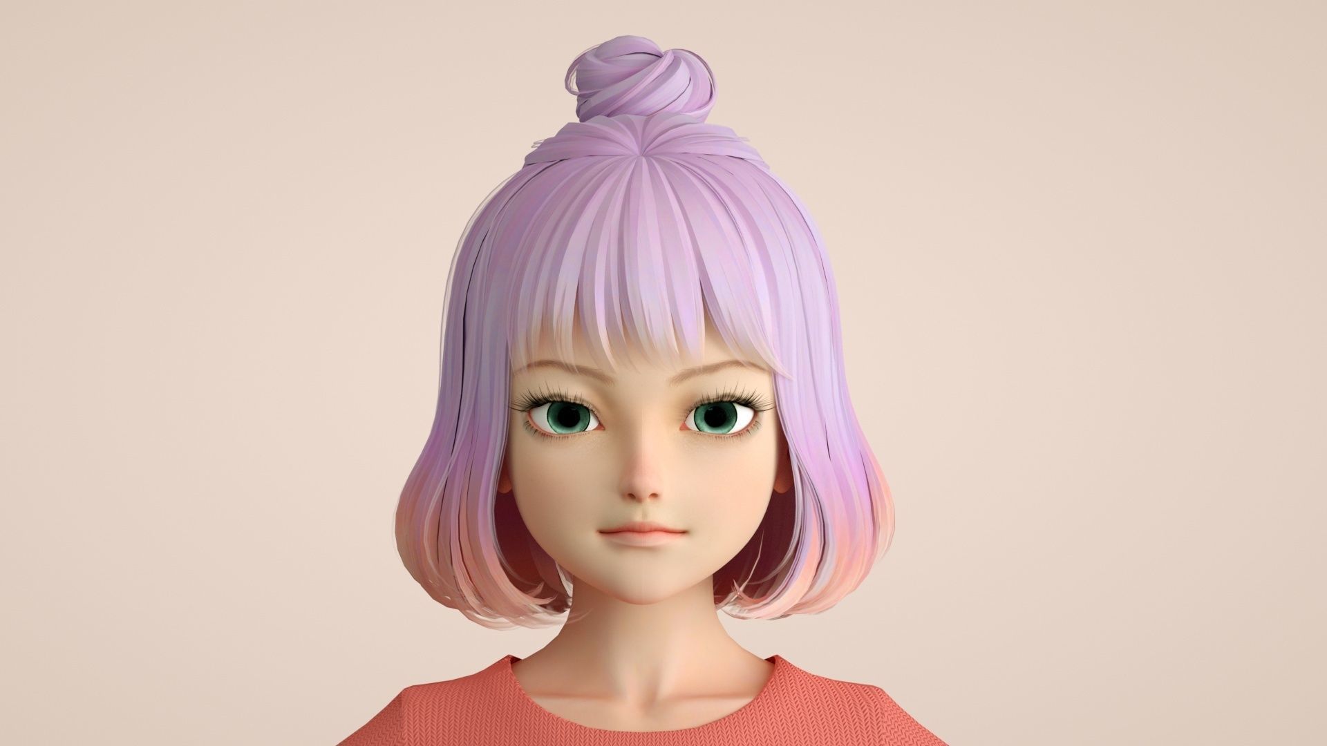 cartoon girl girl little girl student female 3D model_1